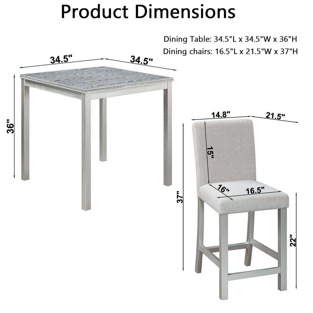 Counter Height 5 Piece Dining Table Set with Upholstered Chairs - Gray, White, Dark Gray