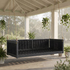 Solid Wood Twin Size Swing Bed with Handwoven Rattan - Natural Wood