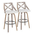 Farmhouse Fixed Height Barstool Set with Swivel & Footrest - Light Gray / Cream