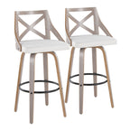 Farmhouse Fixed Height Barstool Set with Swivel & Footrest - Light Gray / Cream