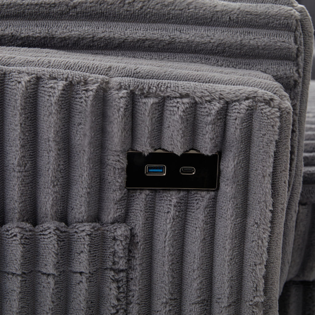 Convertible U-Shaped Sectional Sofa Bed with USB Ports and Storage – Black, Dark Gray, Blue