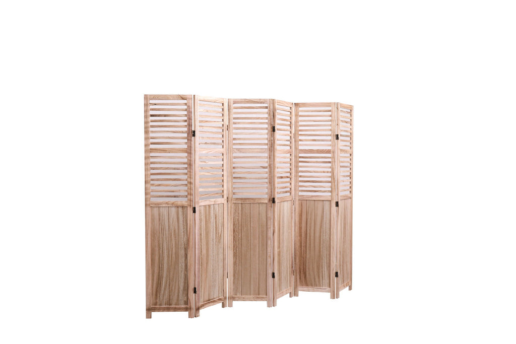 Light Brown Panel Folding Room Divider with Metal Hinges - Solid Wood