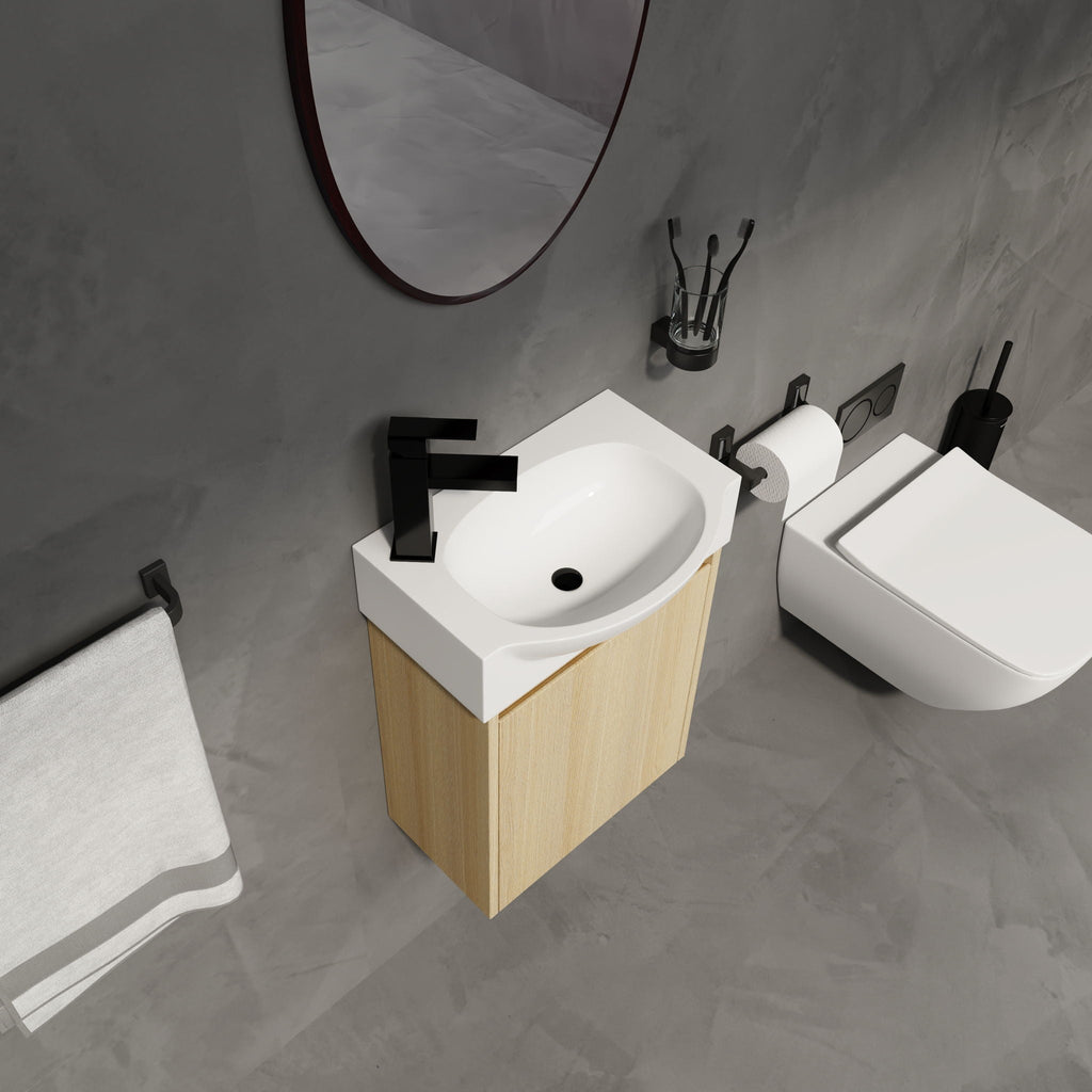 Modern Bathroom Vanity with Ceramic Basin and Storage Cabinet - Light Brown, Black, or White