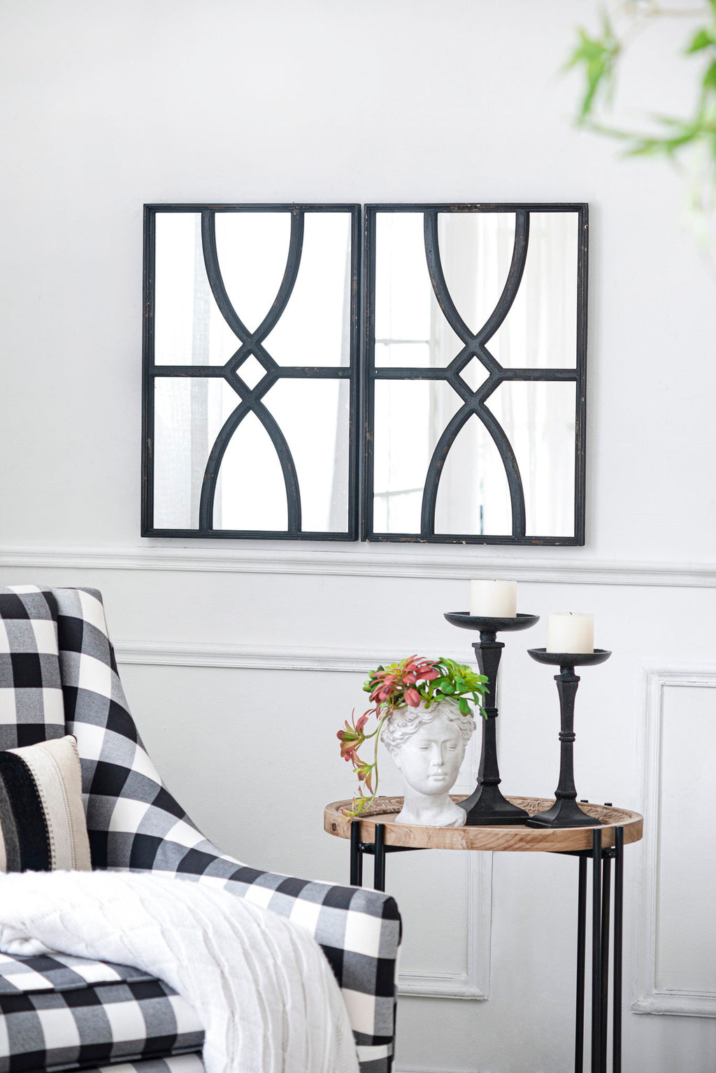 Rectangular Wooden Wall Mirror with Antique Frame, Set of 2 - Black or White
