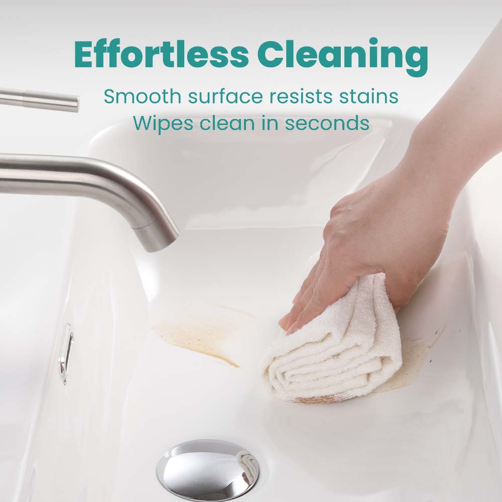 Glossy White Ceramic Integrated Sink with Seamless Design - White
