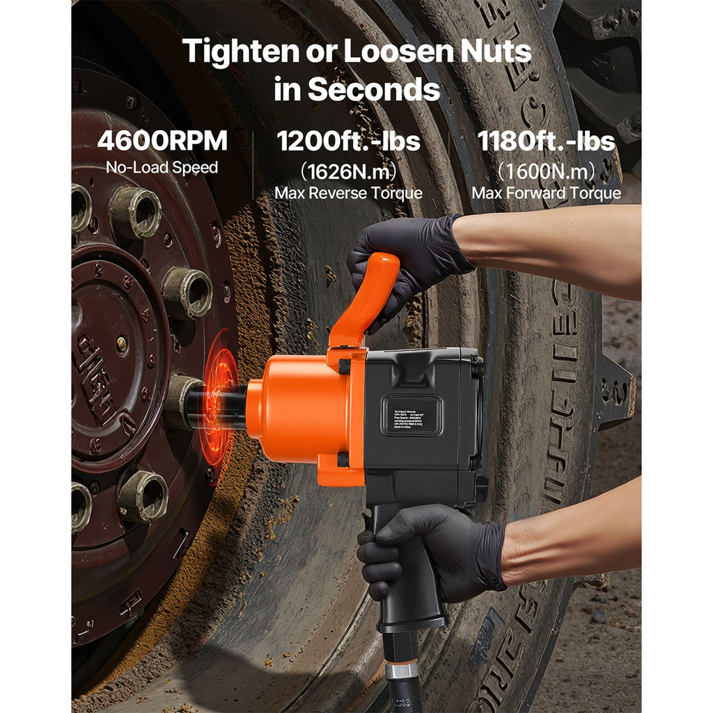 1 Inch Air Impact Wrench with Ergonomic Dual Handles - Black+Orange