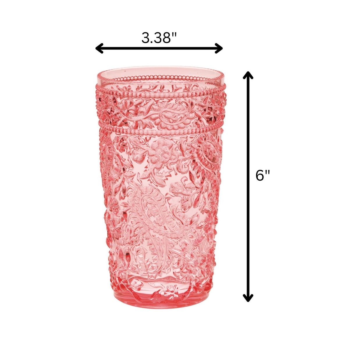Paisley Style Acrylic Hi Ball Glasses with Shatterproof Design - White or Pink