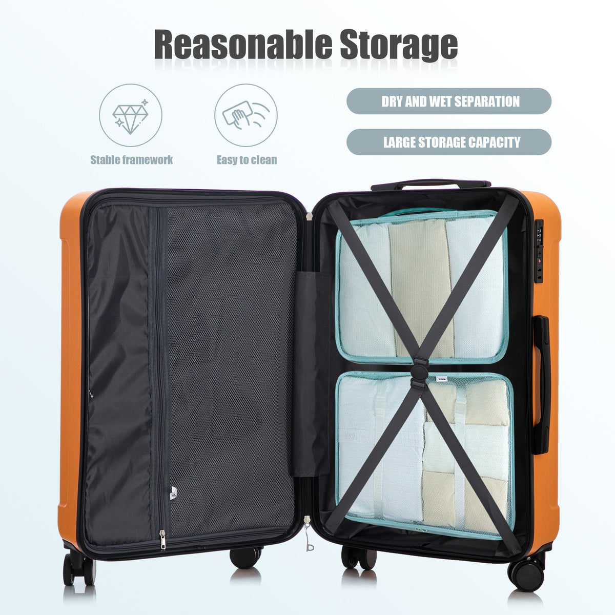 3-Piece ABS Spinner Wheel Luggage Set with TSA Lock - Black and Orange