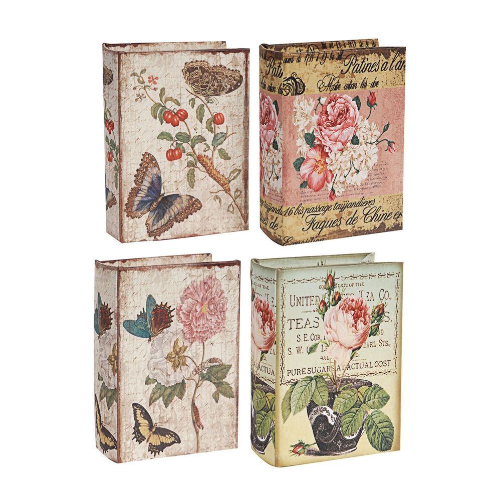 Multi-Color Book Boxes Set of 4 with Elegant Floral Design