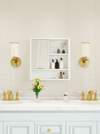Modern Bathroom Mirror Cabinet with Open Shelves - Bathroom Storage, MDF