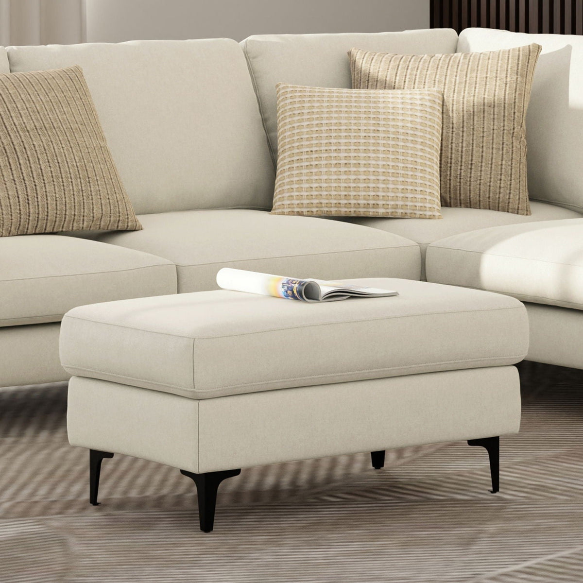 Versatile Mid Century Ottoman with Eco-Friendly Upholstery - Beige or Dark Gray