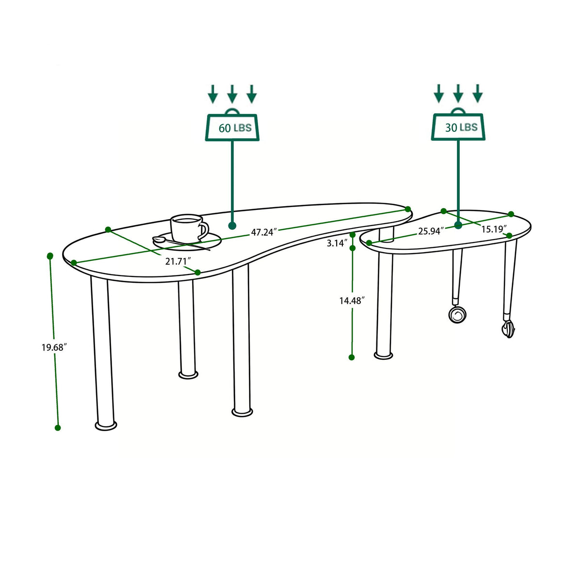 Rotatable Cocktail Table with 360 Degree Rotating Top – Solid Wood Legs
