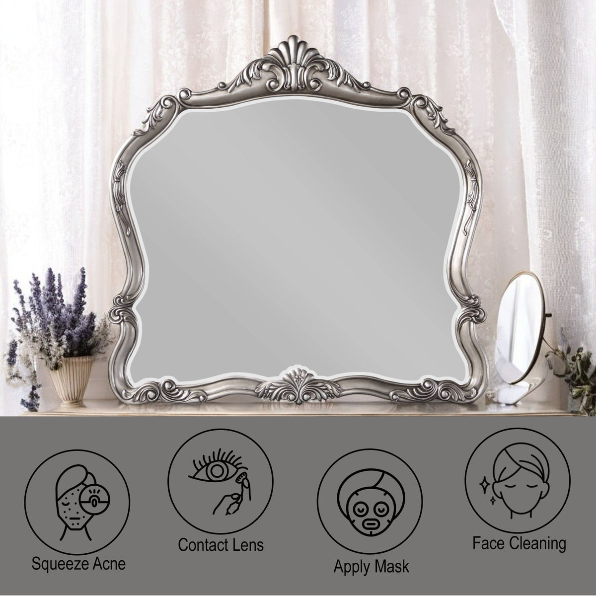 Antique Silver Mirror with Wood Frame - Ariadne Collection