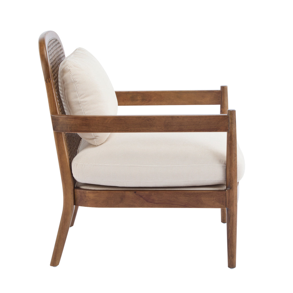 Mid-Century Modern Accent Chairs with Solid Wood & Rattan Back - Set of 2