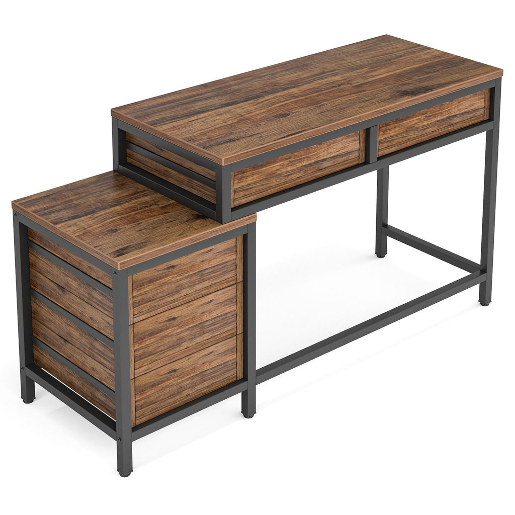 Computer Desk with Reversible 5 Drawer Storage - White or Light Brown