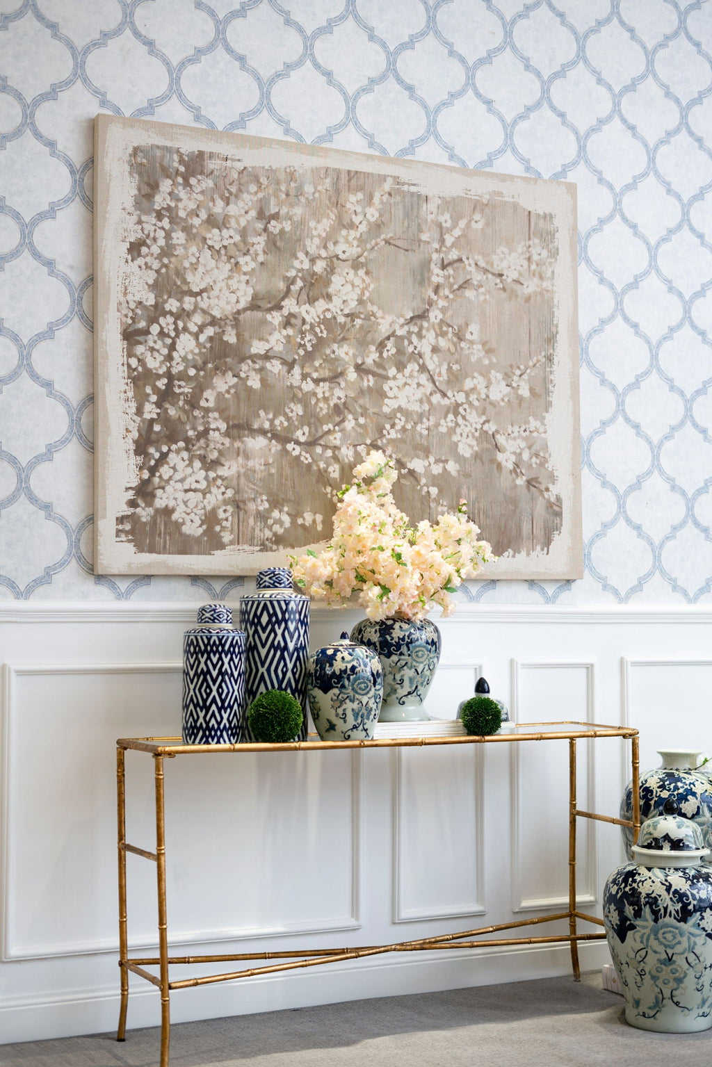 Large Cherry Blossom Canvas Art Print with Gray / White Matte Finish
