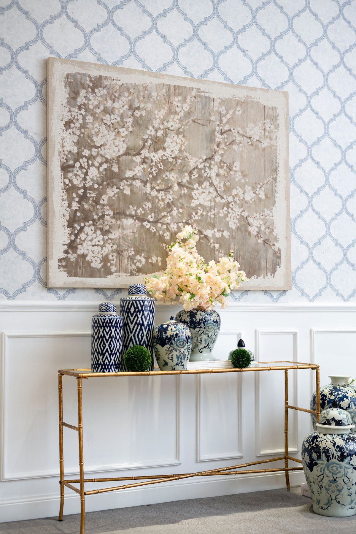 Large Cherry Blossom Canvas Art Print with Gray / White Matte Finish