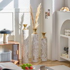 White / Gold Metal Floor Vases Set of 3 with Durable Modern Design