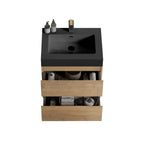 Natural Oak Bathroom Vanity with Floating Quartz Sink - Light Brown
