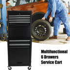 6 Drawer Lockable Tool Cabinet with Detachable Toolbox - Black, Red, or Blue