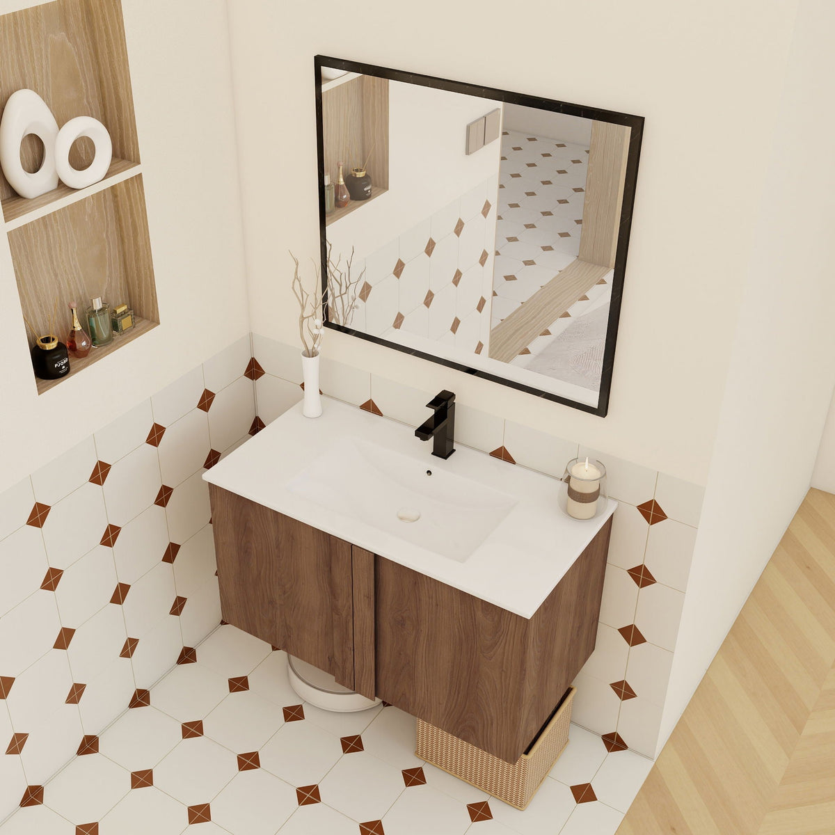 Floating Bathroom Vanity With Sink Combo with Soft-Close Doors - Brown or Light Brown