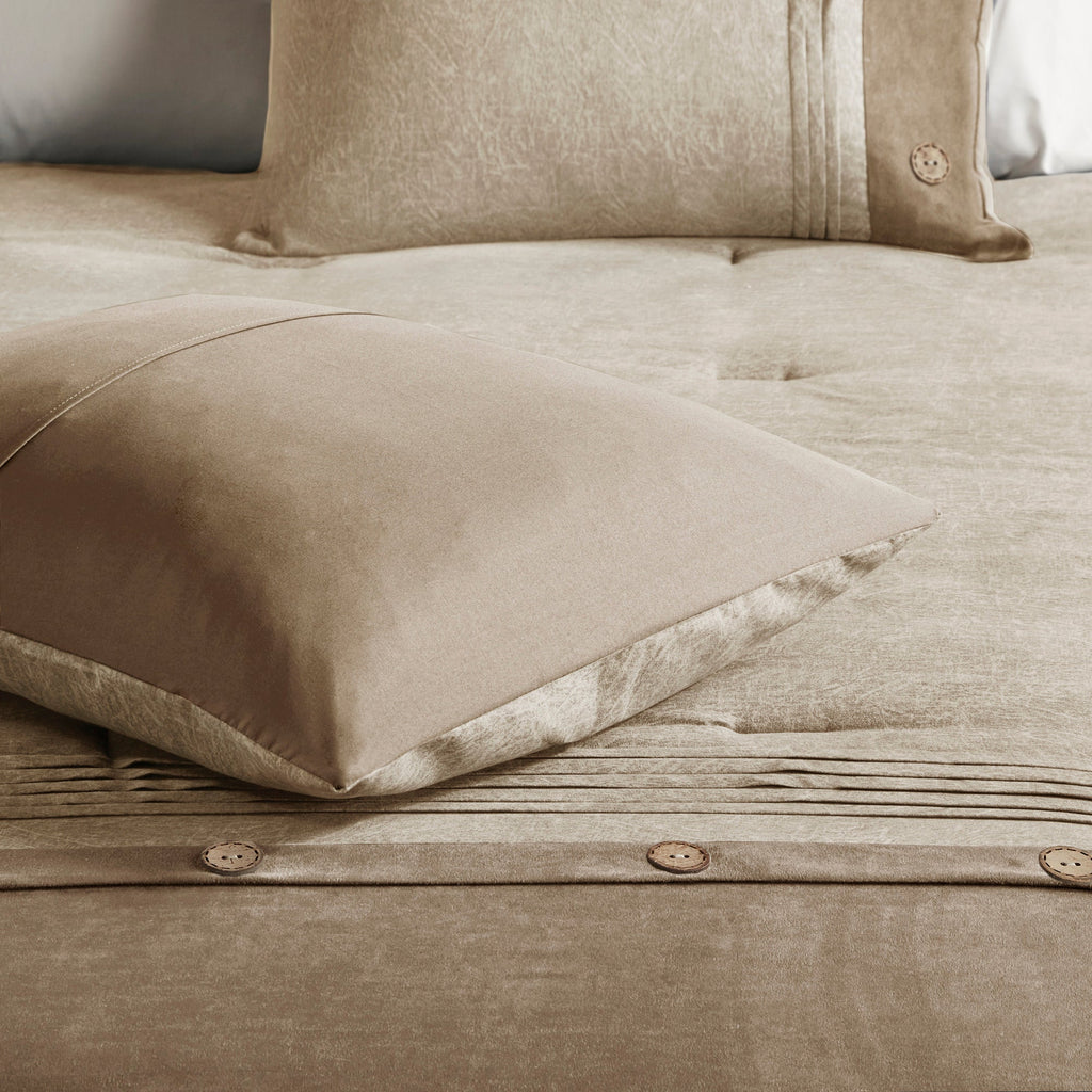 Tan Faux Suede Comforter Set with Lodge Style - California King