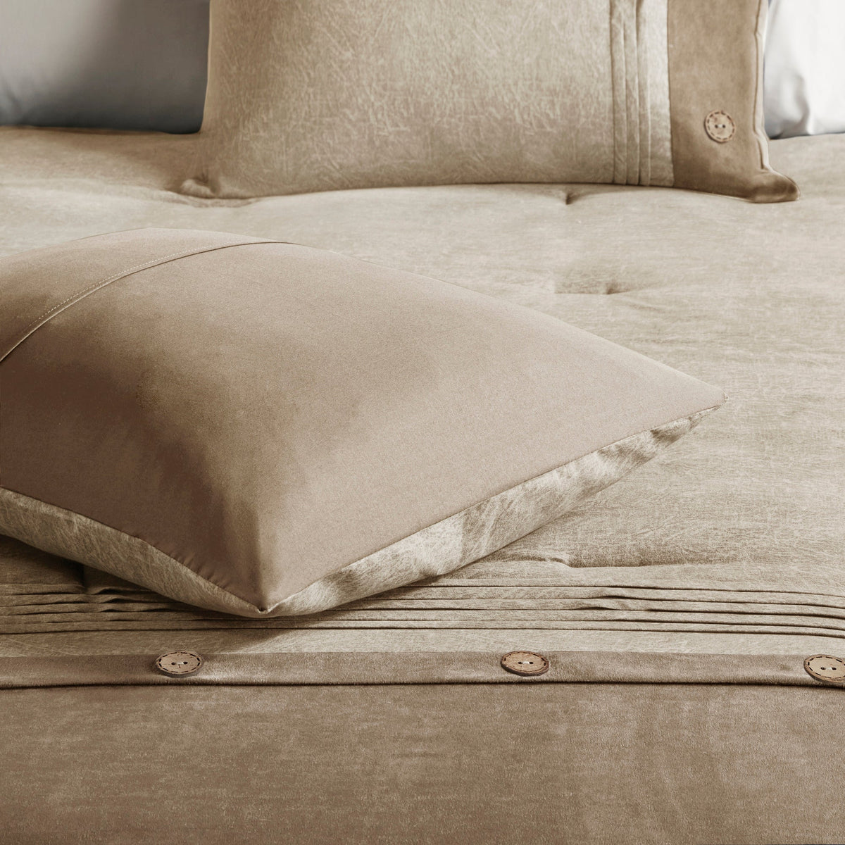 Tan Faux Suede Comforter Set with Lodge Style - California King