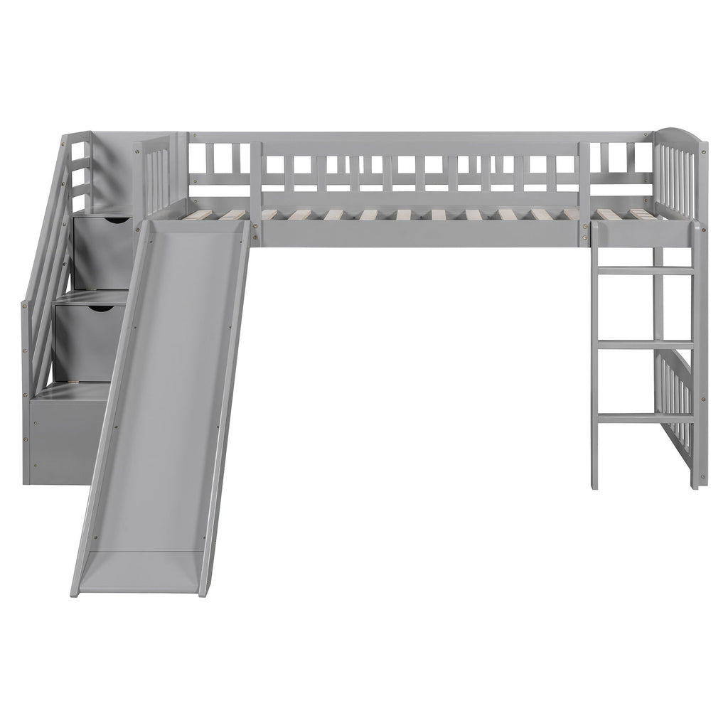 Loft Stairway Bed with Drawers and Convertible Ladder - Twin