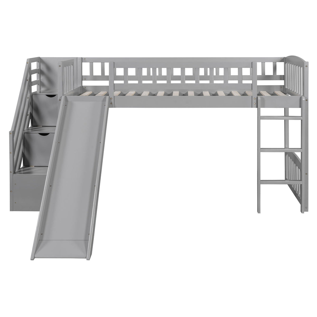 Loft Stairway Bed with Drawers and Convertible Ladder - Twin
