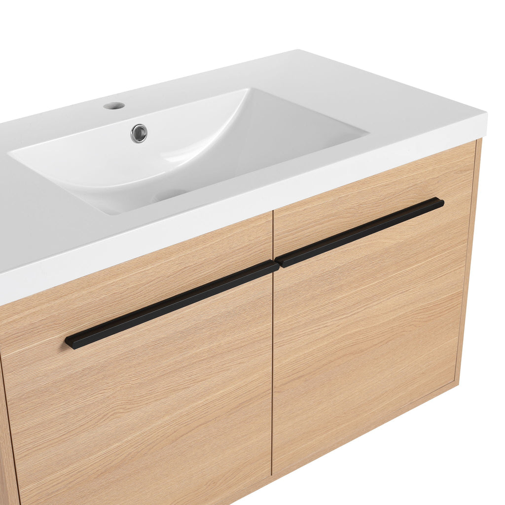 Bathroom Vanity Set with Resin Countertop Sink and 2 Doors - Light Brown Oak