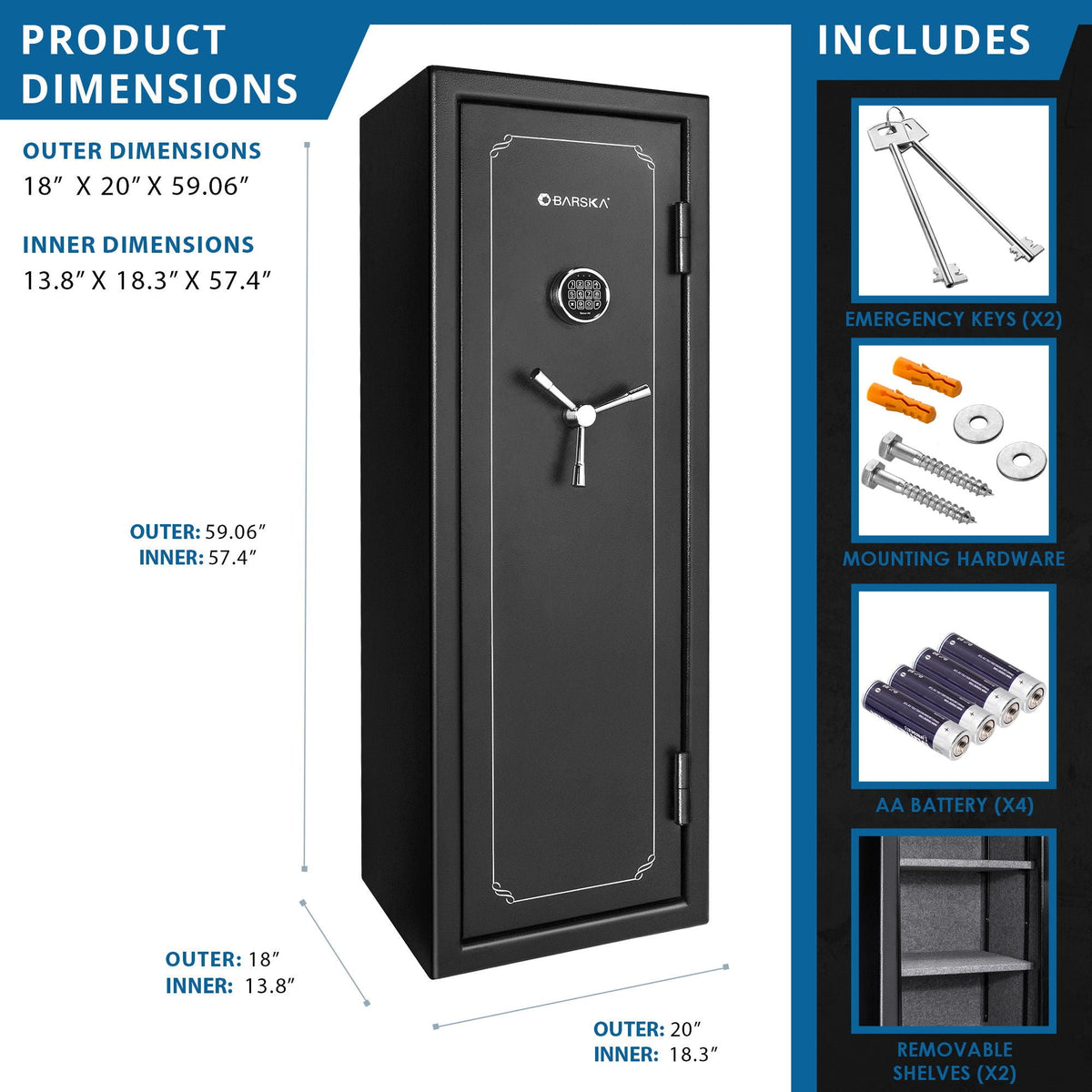 Tall Fireproof Protection Safe Vault with Solid Steel Construction - Black