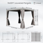 10x10 FT Outdoor Louvered Pergola with Adjustable Louvers - Modern Gray