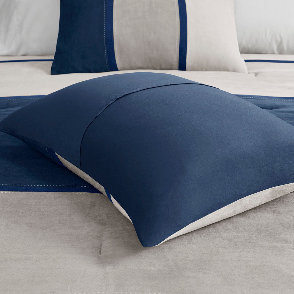 Blue Faux Suede 7 Piece Comforter Set with Hypoallergenic Fill - King