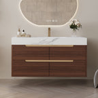 Farmhouse Sintered Stone Bathroom Vanity with Undermount Sink - Walnut, White