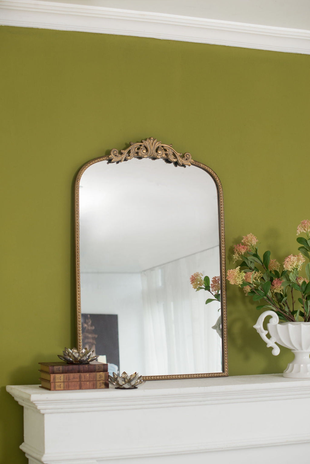 Baroque Inspired Arch Wall Mirror with Ornate Design - Gold or Black