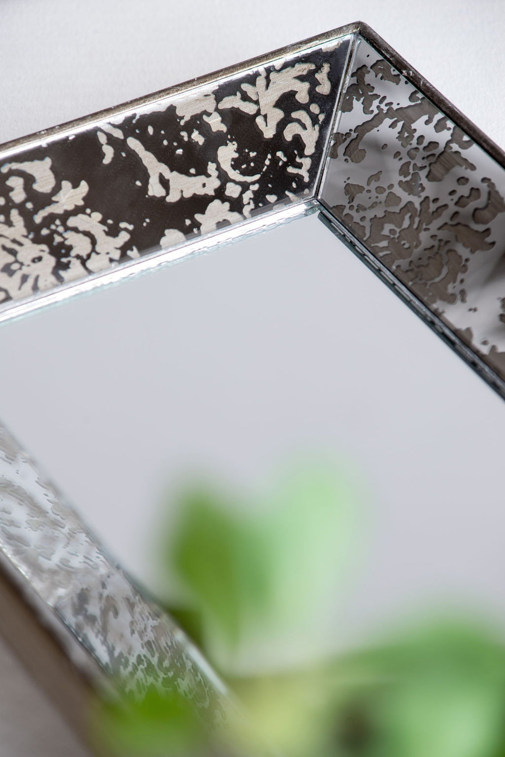 Antique Rectangle Mirror with Floral Accents - Pearl Silver