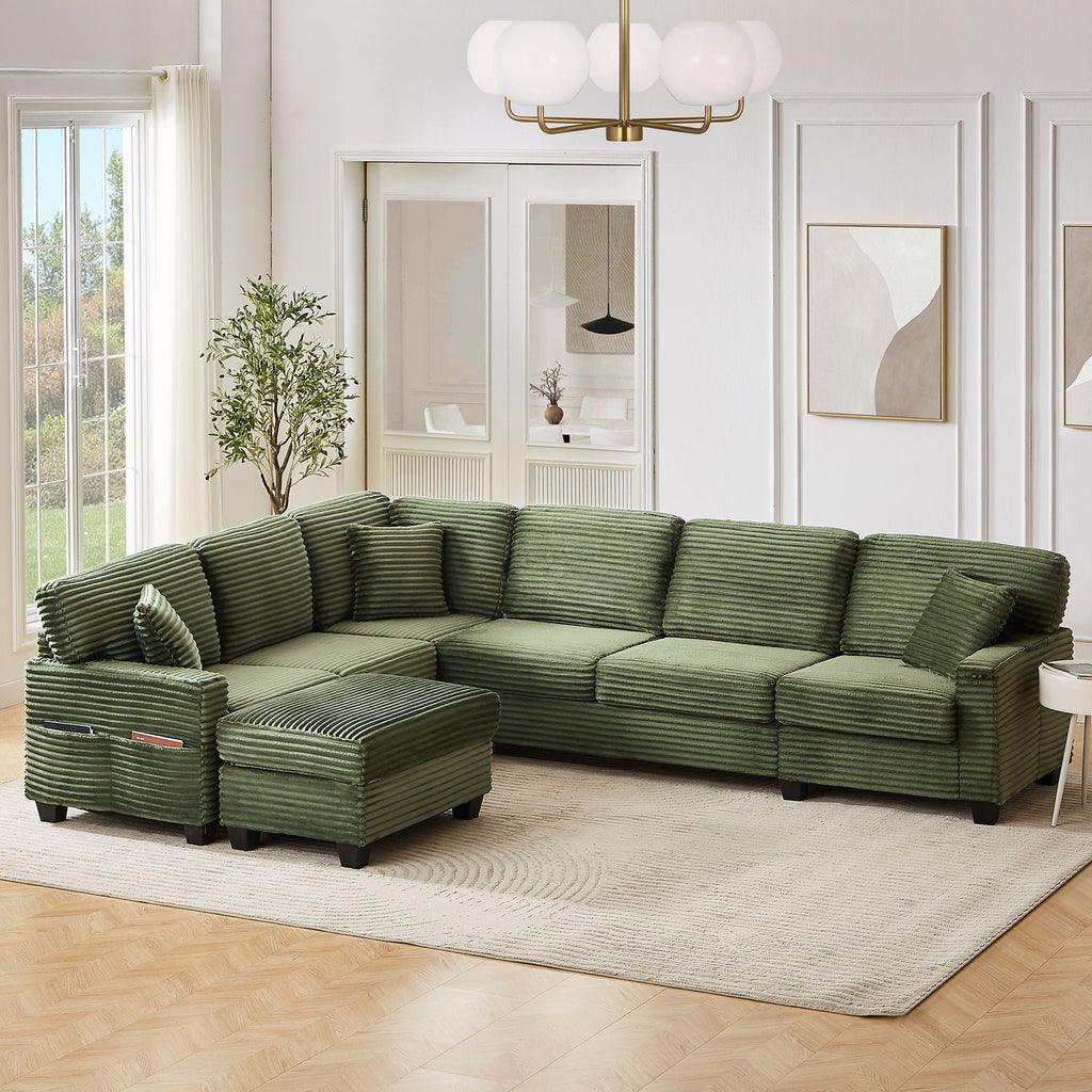 U-Shaped Upholstered Sectional Sofa with Movable Ottoman
