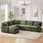 U-Shaped Upholstered Sectional Sofa with Movable Ottoman