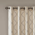 Fretwork Print Grommet Top Window Curtain Panel with Sunlight Filtering - Beige/Grey