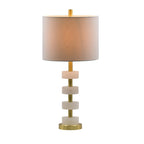 Marble Table Lamp with Brass Frame and White Fabric Shade - White + Gold