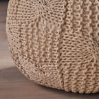 Knitted Round Pouf with Polystyrene Bead Fill - Beige or Dark Gray
