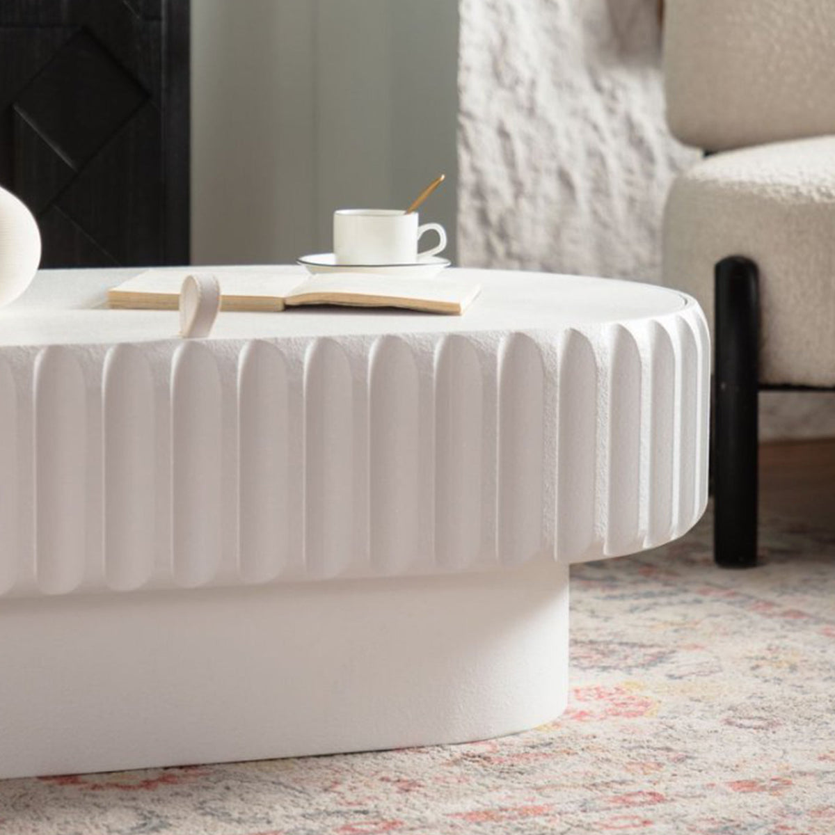 Fluted Storage Table with Lift-Off Lid - Cream White