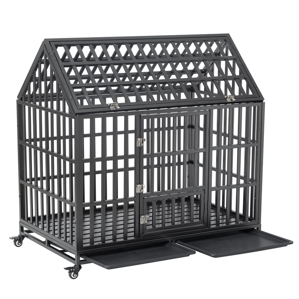 Heavy Duty Dog Crate with Lockable Wheels - Black
