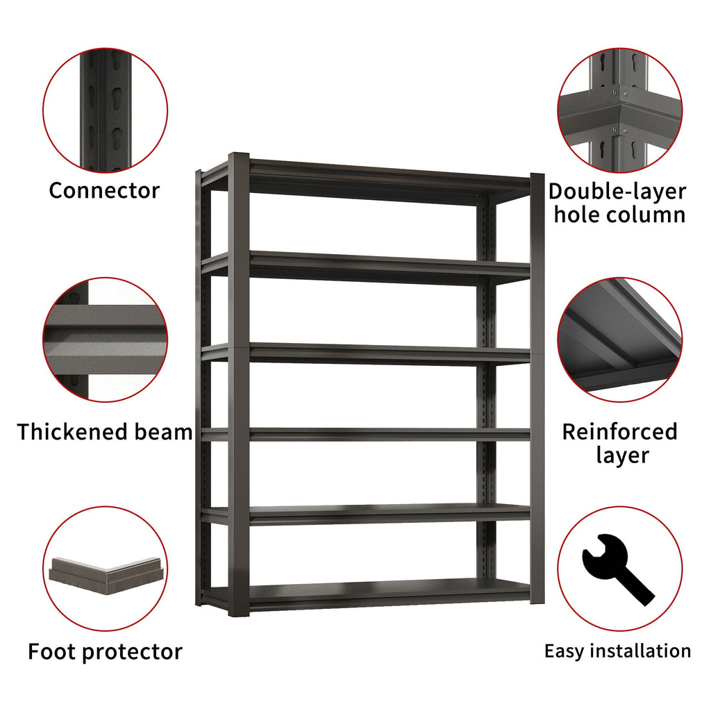 Heavy Duty Metal Garage Shelving Unit with Adjustable Shelves - Black