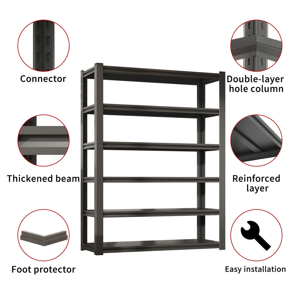 Heavy Duty Metal Garage Shelving Unit with Adjustable Shelves - Black