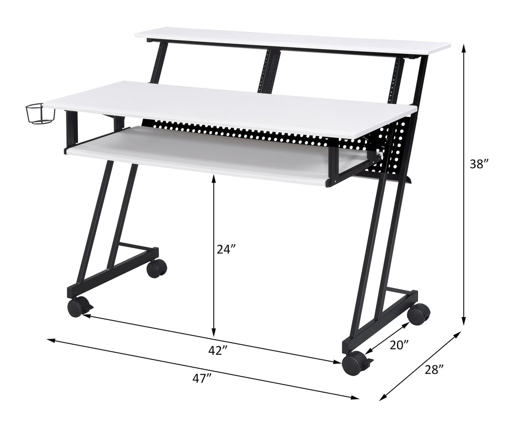 Music Recording Studio Desk with Metal Frame and Storage - Black, White