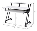Music Recording Studio Desk with Metal Frame and Storage - Black, White