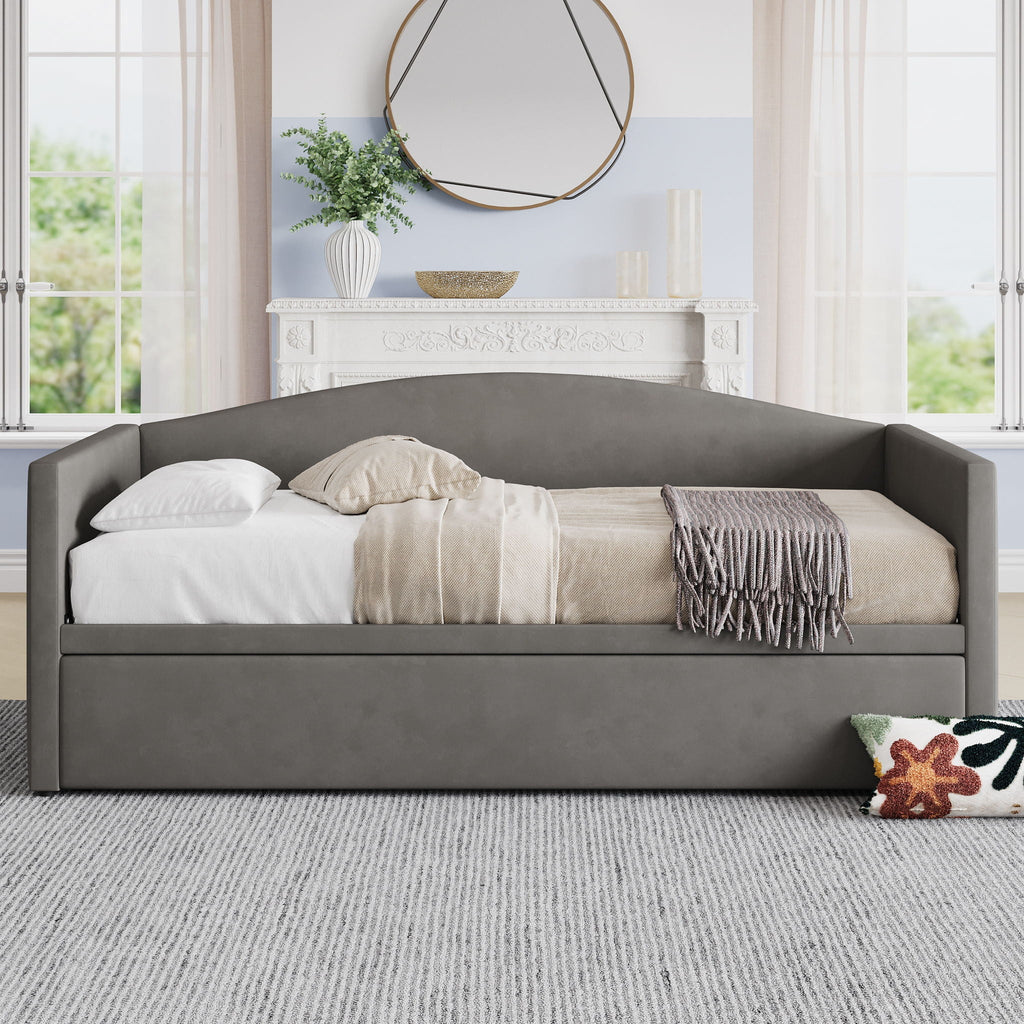 Upholstered Daybed With Pop Up Trundle Sofa Bed - Space Saving, Durable Frame - Gray or Pink