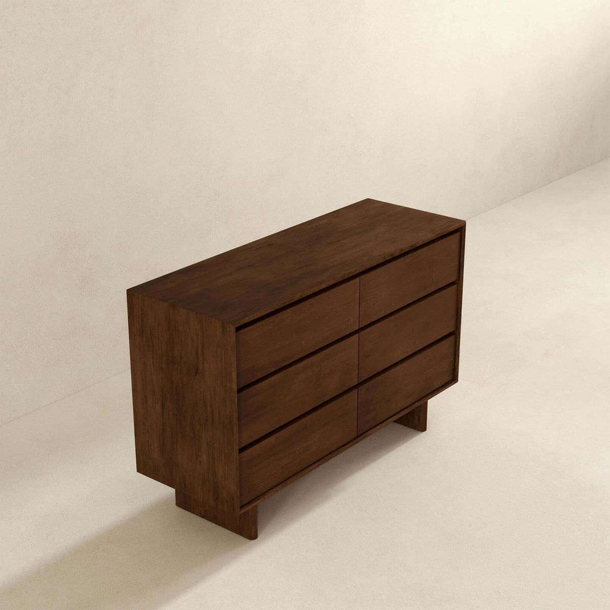 Brown Mid-Century Dresser with 6 Drawers - Solid Wood