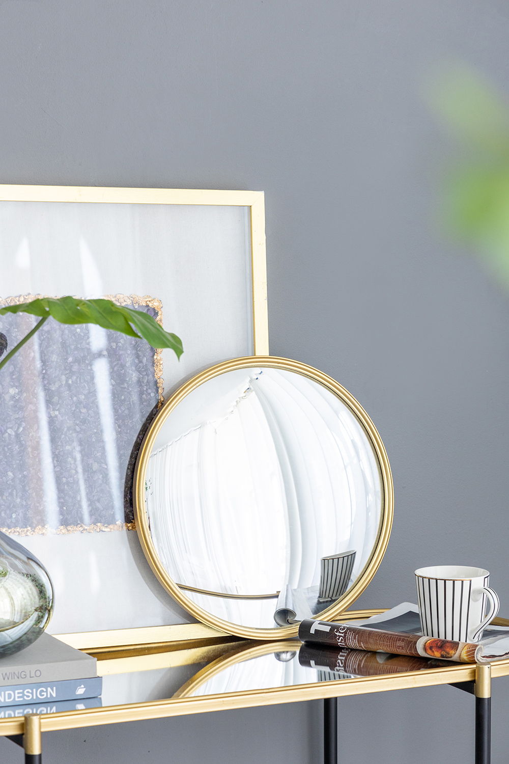 Round Mirror with Iron Frame - Gray